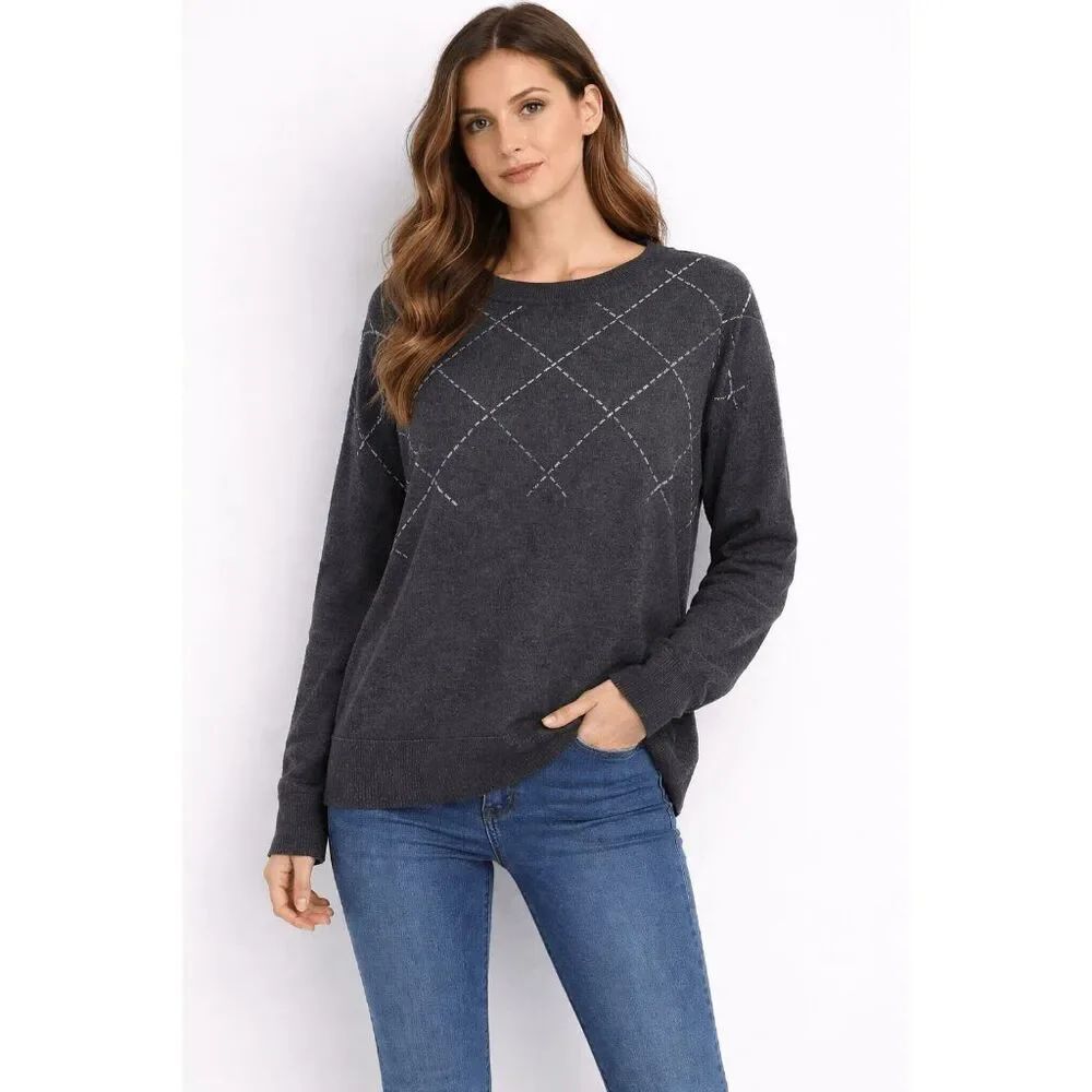 ALFANI Women's Black Crewneck Shine Sweater Black size LARGE